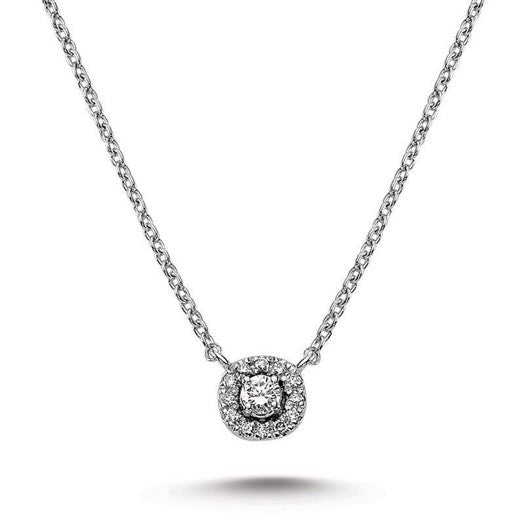 Sofia halskæde fra Nuran i 14 kt hvidguld med rund vedhæng med 0,14 ct diamanter.
